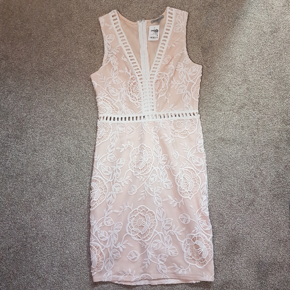 Charlotte Russe White Nude Embroidered Dress M